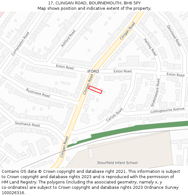 17, CLINGAN ROAD, BOURNEMOUTH, BH6 5PY: Location map and indicative extent of plot