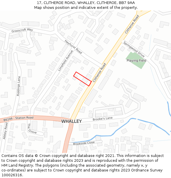 17, CLITHEROE ROAD, WHALLEY, CLITHEROE, BB7 9AA: Location map and indicative extent of plot