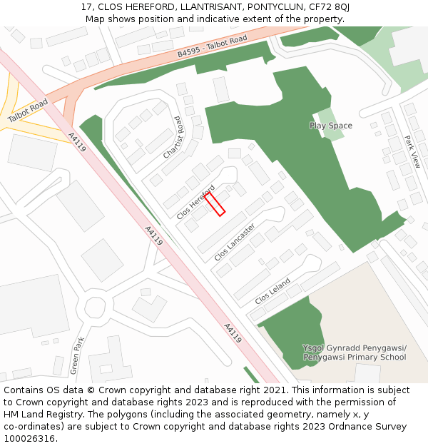 17, CLOS HEREFORD, LLANTRISANT, PONTYCLUN, CF72 8QJ: Location map and indicative extent of plot