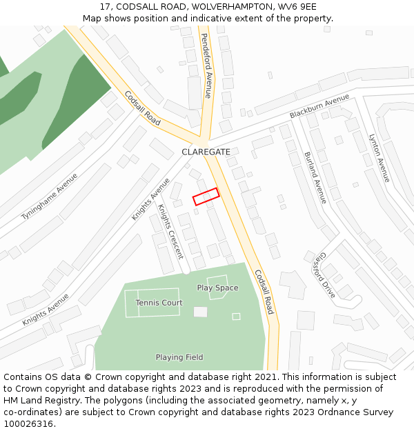 17, CODSALL ROAD, WOLVERHAMPTON, WV6 9EE: Location map and indicative extent of plot
