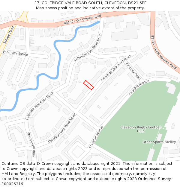 17, COLERIDGE VALE ROAD SOUTH, CLEVEDON, BS21 6PE: Location map and indicative extent of plot