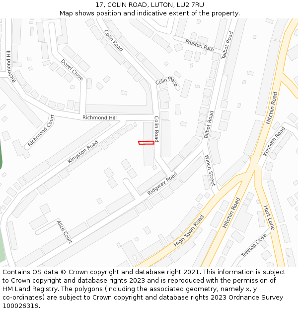 17, COLIN ROAD, LUTON, LU2 7RU: Location map and indicative extent of plot