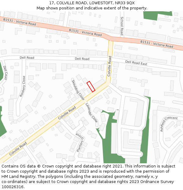 17, COLVILLE ROAD, LOWESTOFT, NR33 9QX: Location map and indicative extent of plot
