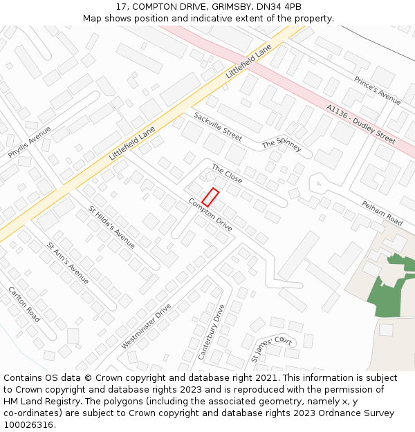 17, COMPTON DRIVE, GRIMSBY, DN34 4PB: Location map and indicative extent of plot