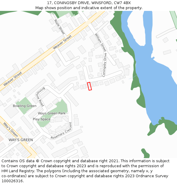 17, CONINGSBY DRIVE, WINSFORD, CW7 4BX: Location map and indicative extent of plot