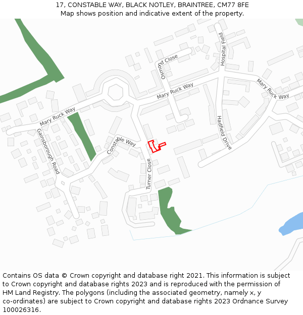 17, CONSTABLE WAY, BLACK NOTLEY, BRAINTREE, CM77 8FE: Location map and indicative extent of plot