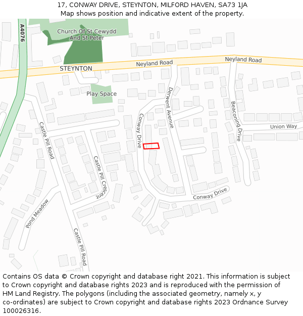 17, CONWAY DRIVE, STEYNTON, MILFORD HAVEN, SA73 1JA: Location map and indicative extent of plot