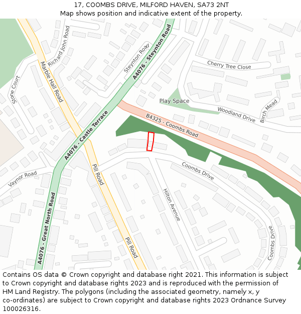 17, COOMBS DRIVE, MILFORD HAVEN, SA73 2NT: Location map and indicative extent of plot