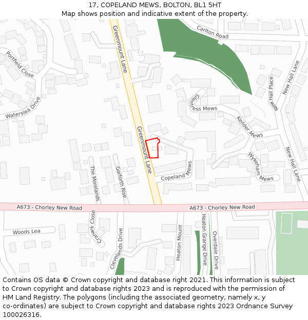 17, COPELAND MEWS, BOLTON, BL1 5HT: Location map and indicative extent of plot