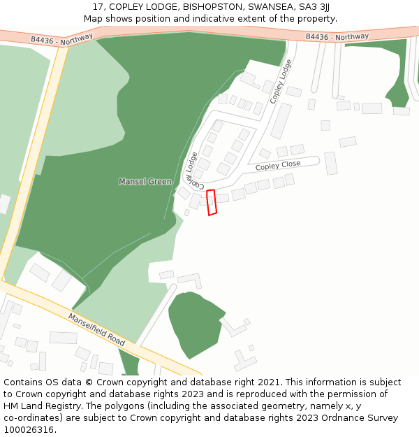 17, COPLEY LODGE, BISHOPSTON, SWANSEA, SA3 3JJ: Location map and indicative extent of plot