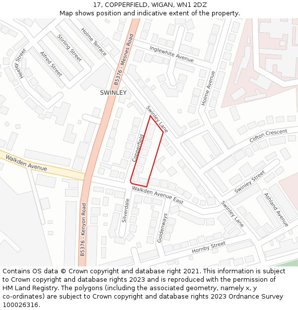 17, COPPERFIELD, WIGAN, WN1 2DZ: Location map and indicative extent of plot