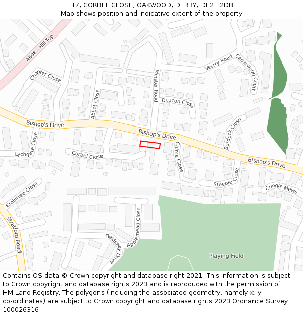 17, CORBEL CLOSE, OAKWOOD, DERBY, DE21 2DB: Location map and indicative extent of plot