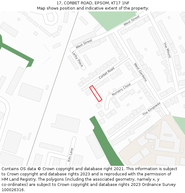 17, CORBET ROAD, EPSOM, KT17 1NF: Location map and indicative extent of plot