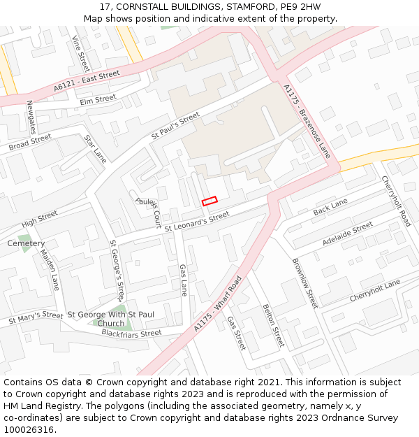 17, CORNSTALL BUILDINGS, STAMFORD, PE9 2HW: Location map and indicative extent of plot