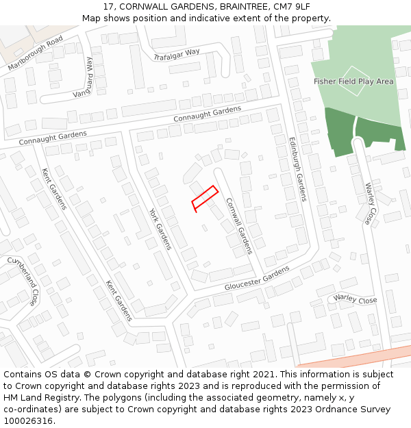 17, CORNWALL GARDENS, BRAINTREE, CM7 9LF: Location map and indicative extent of plot