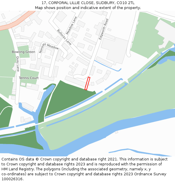 17, CORPORAL LILLIE CLOSE, SUDBURY, CO10 2TL: Location map and indicative extent of plot