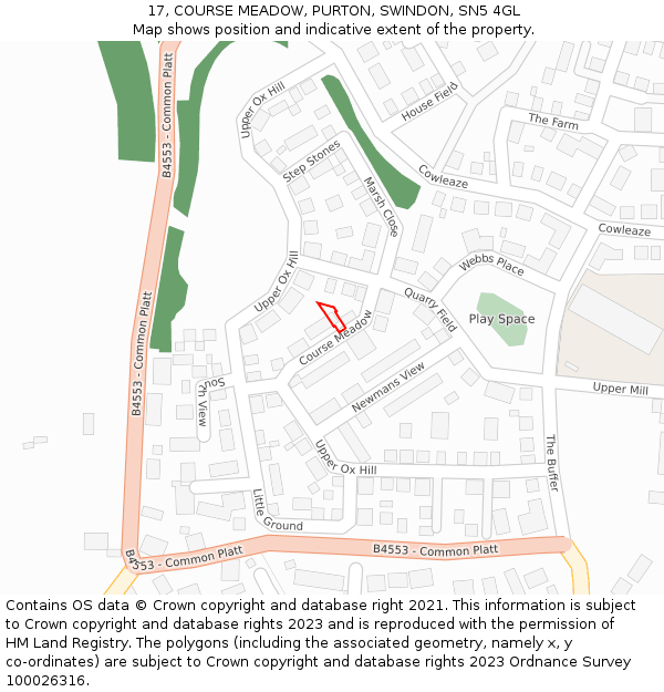 17, COURSE MEADOW, PURTON, SWINDON, SN5 4GL: Location map and indicative extent of plot