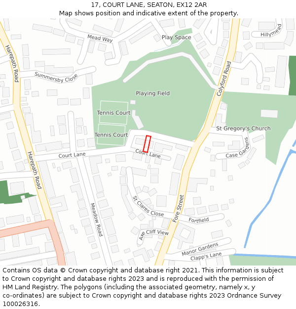 17, COURT LANE, SEATON, EX12 2AR: Location map and indicative extent of plot