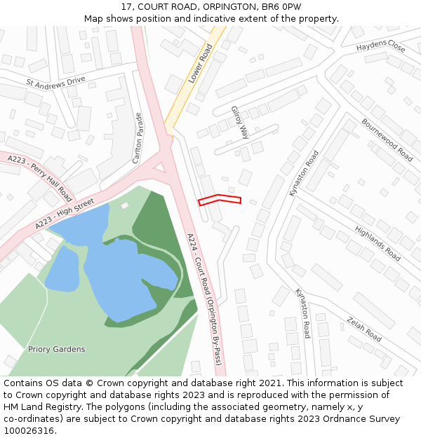 17, COURT ROAD, ORPINGTON, BR6 0PW: Location map and indicative extent of plot
