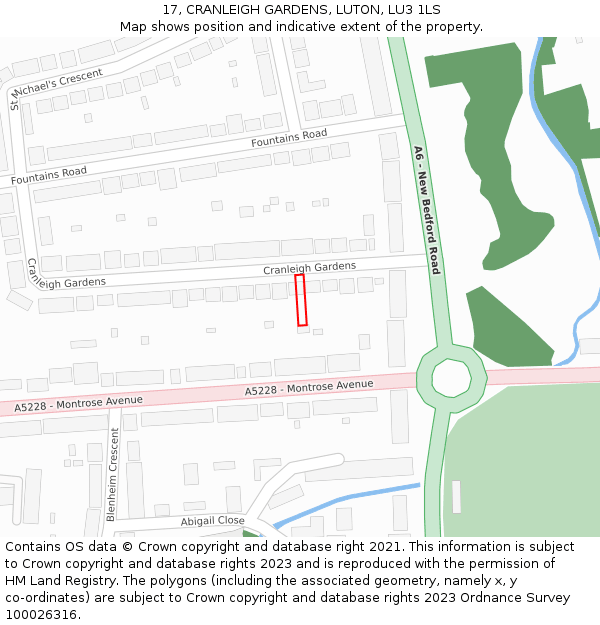 17, CRANLEIGH GARDENS, LUTON, LU3 1LS: Location map and indicative extent of plot