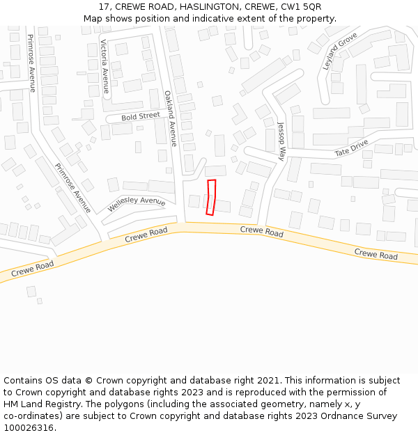 17, CREWE ROAD, HASLINGTON, CREWE, CW1 5QR: Location map and indicative extent of plot
