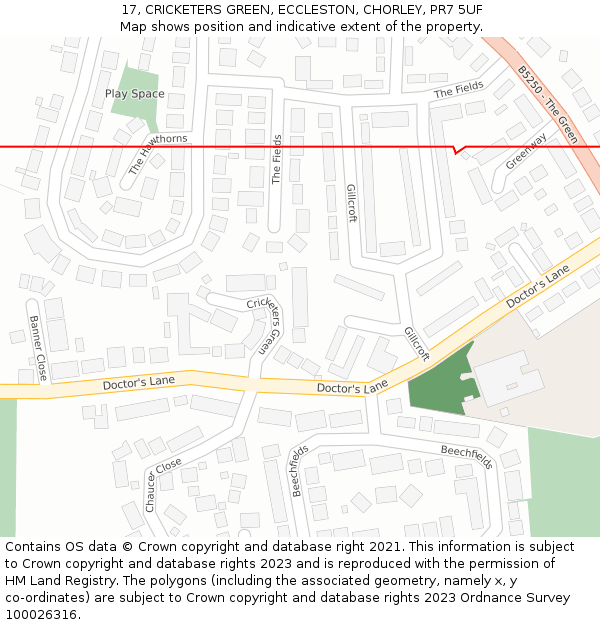 17, CRICKETERS GREEN, ECCLESTON, CHORLEY, PR7 5UF: Location map and indicative extent of plot