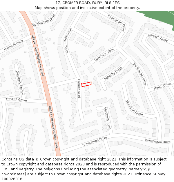 17, CROMER ROAD, BURY, BL8 1ES: Location map and indicative extent of plot