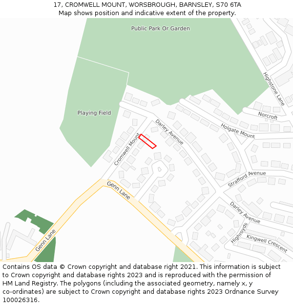 17, CROMWELL MOUNT, WORSBROUGH, BARNSLEY, S70 6TA: Location map and indicative extent of plot
