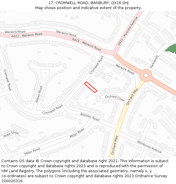 17, CROMWELL ROAD, BANBURY, OX16 0HJ: Location map and indicative extent of plot