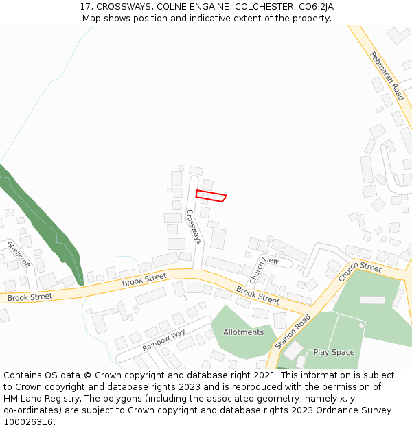 17, CROSSWAYS, COLNE ENGAINE, COLCHESTER, CO6 2JA: Location map and indicative extent of plot