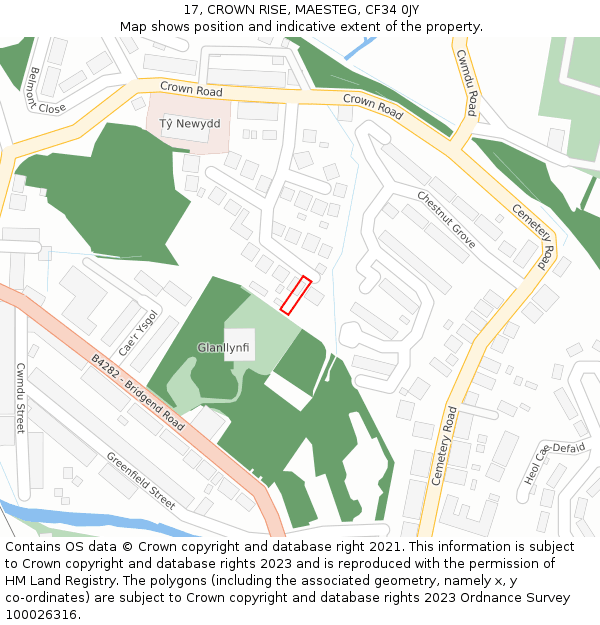 17, CROWN RISE, MAESTEG, CF34 0JY: Location map and indicative extent of plot