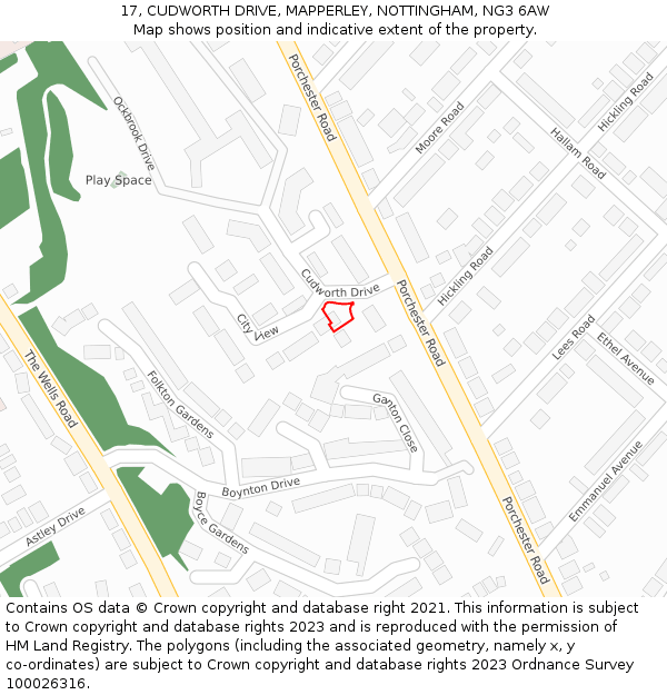 17, CUDWORTH DRIVE, MAPPERLEY, NOTTINGHAM, NG3 6AW: Location map and indicative extent of plot