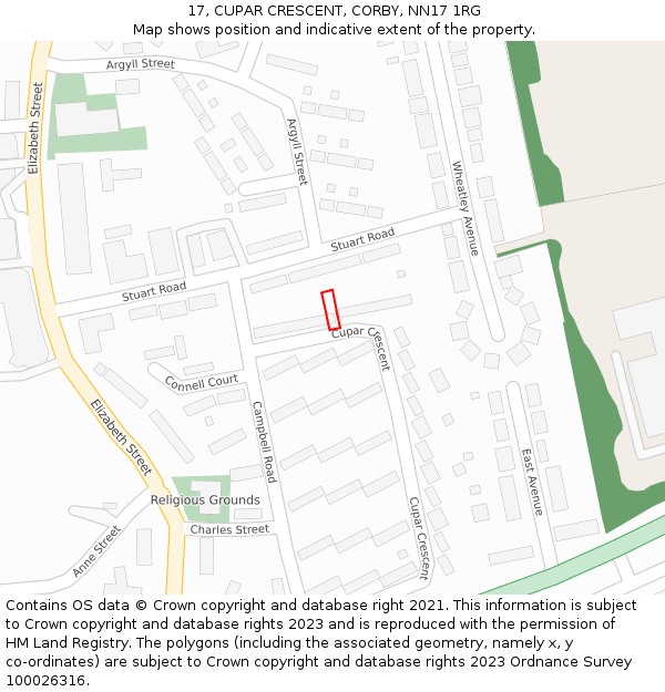 17, CUPAR CRESCENT, CORBY, NN17 1RG: Location map and indicative extent of plot