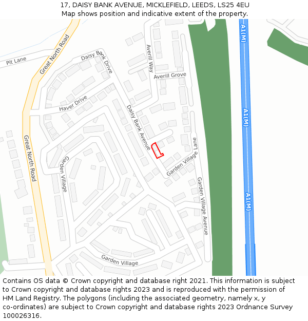 17, DAISY BANK AVENUE, MICKLEFIELD, LEEDS, LS25 4EU: Location map and indicative extent of plot