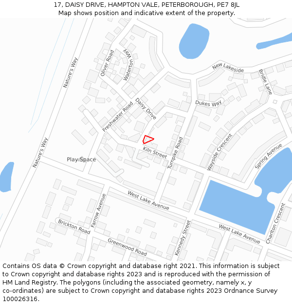 17, DAISY DRIVE, HAMPTON VALE, PETERBOROUGH, PE7 8JL: Location map and indicative extent of plot
