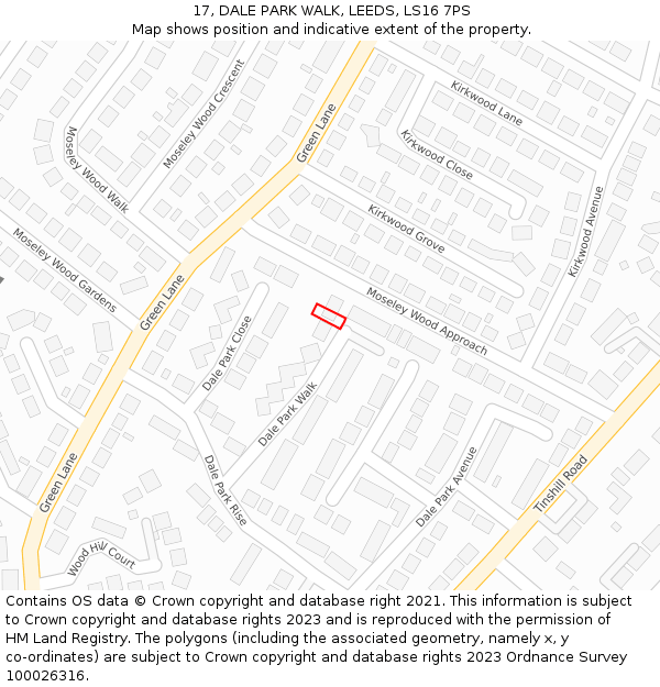 17, DALE PARK WALK, LEEDS, LS16 7PS: Location map and indicative extent of plot
