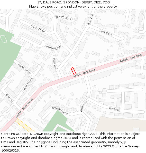 17, DALE ROAD, SPONDON, DERBY, DE21 7DG: Location map and indicative extent of plot