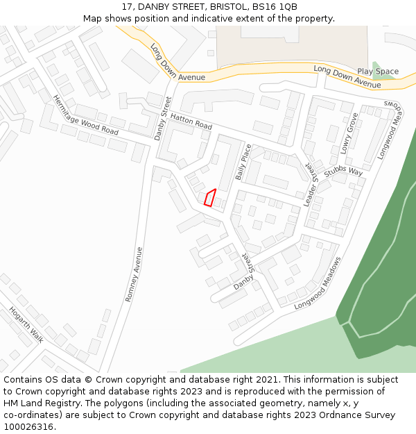 17, DANBY STREET, BRISTOL, BS16 1QB: Location map and indicative extent of plot