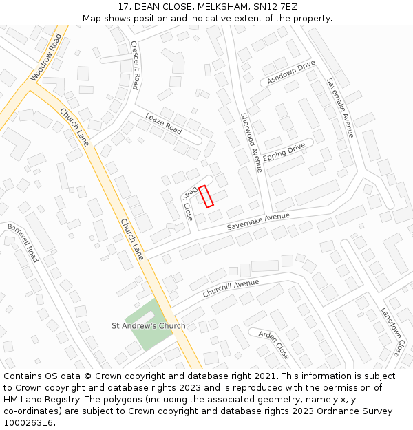 17, DEAN CLOSE, MELKSHAM, SN12 7EZ: Location map and indicative extent of plot
