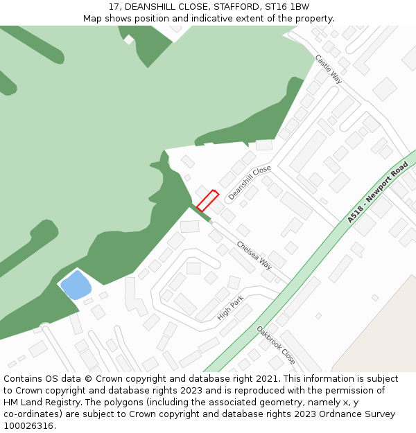 17, DEANSHILL CLOSE, STAFFORD, ST16 1BW: Location map and indicative extent of plot
