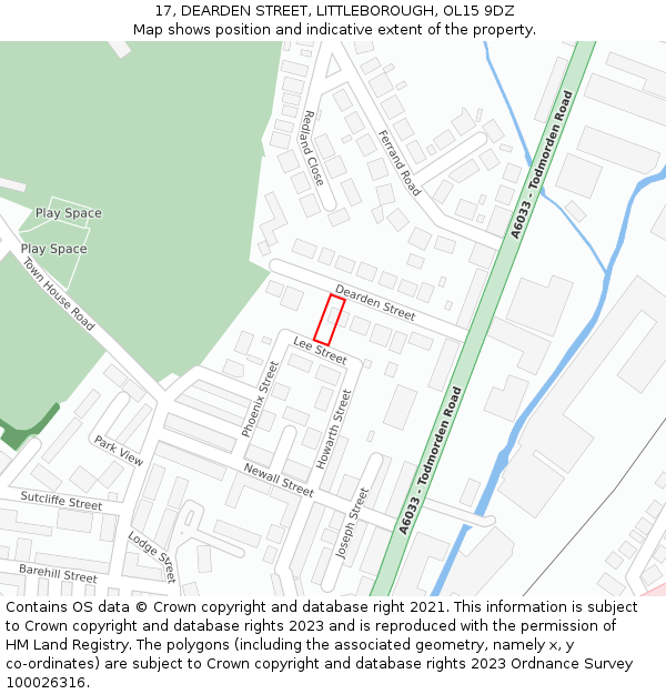 17, DEARDEN STREET, LITTLEBOROUGH, OL15 9DZ: Location map and indicative extent of plot