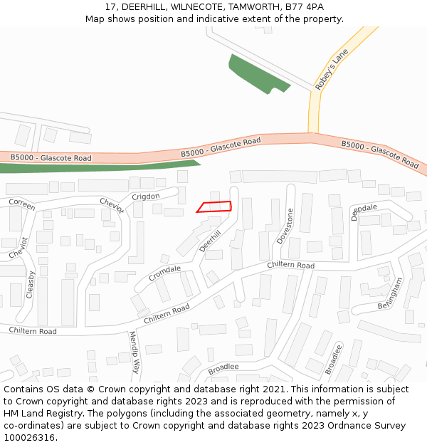 17, DEERHILL, WILNECOTE, TAMWORTH, B77 4PA: Location map and indicative extent of plot