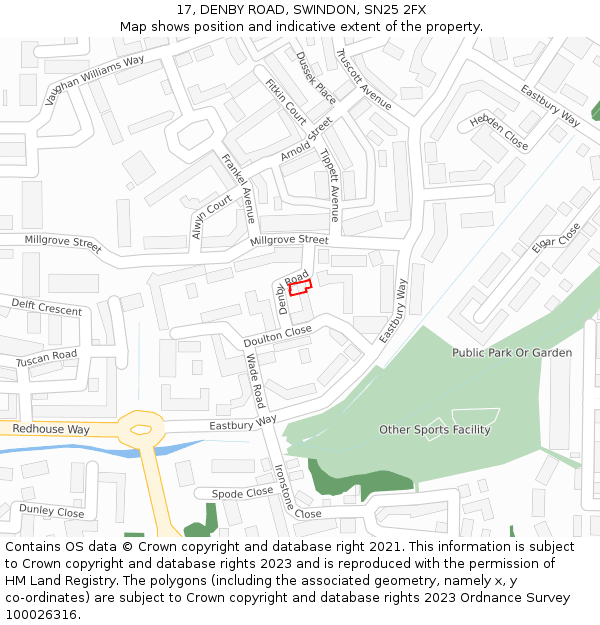 17, DENBY ROAD, SWINDON, SN25 2FX: Location map and indicative extent of plot