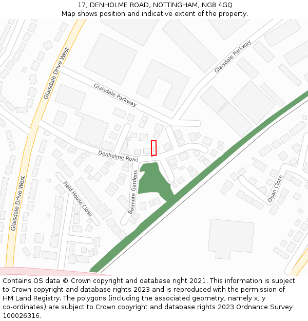 17, DENHOLME ROAD, NOTTINGHAM, NG8 4GQ: Location map and indicative extent of plot