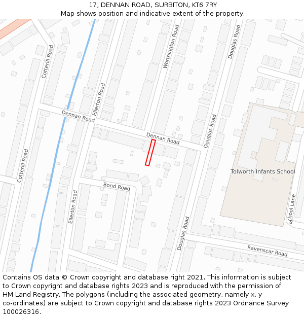 17, DENNAN ROAD, SURBITON, KT6 7RY: Location map and indicative extent of plot