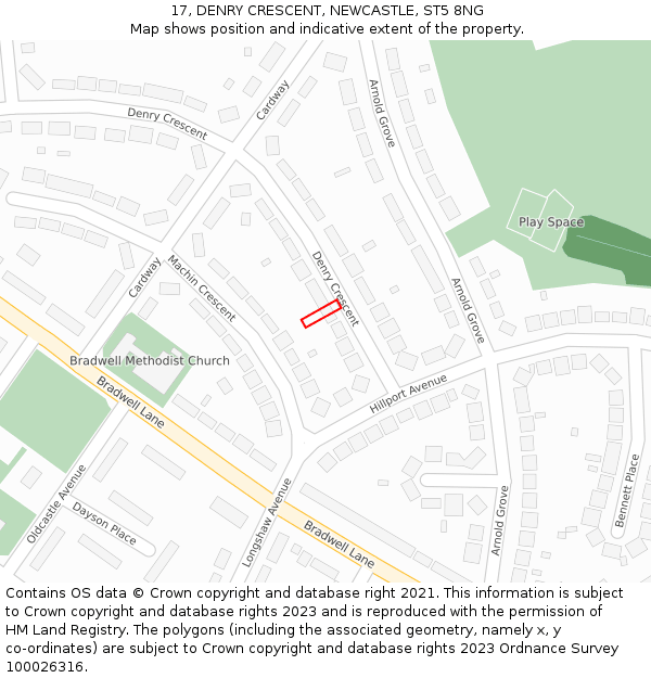 17, DENRY CRESCENT, NEWCASTLE, ST5 8NG: Location map and indicative extent of plot