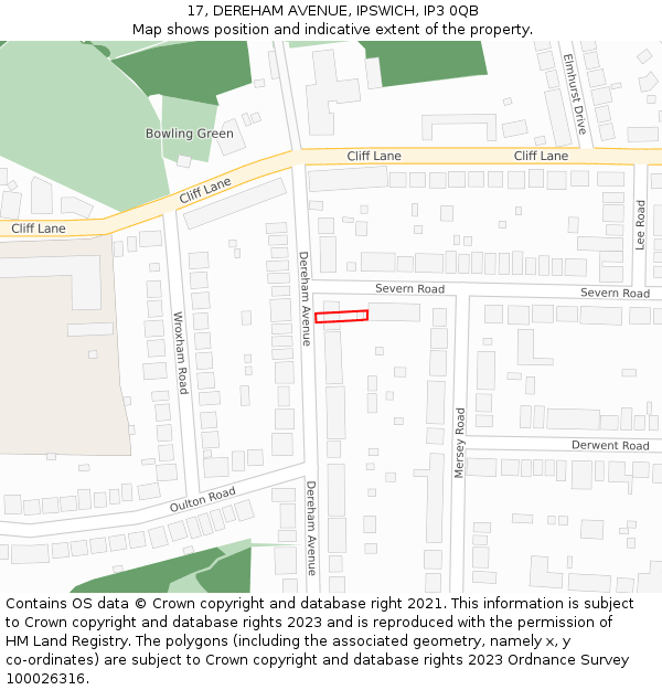 17, DEREHAM AVENUE, IPSWICH, IP3 0QB: Location map and indicative extent of plot