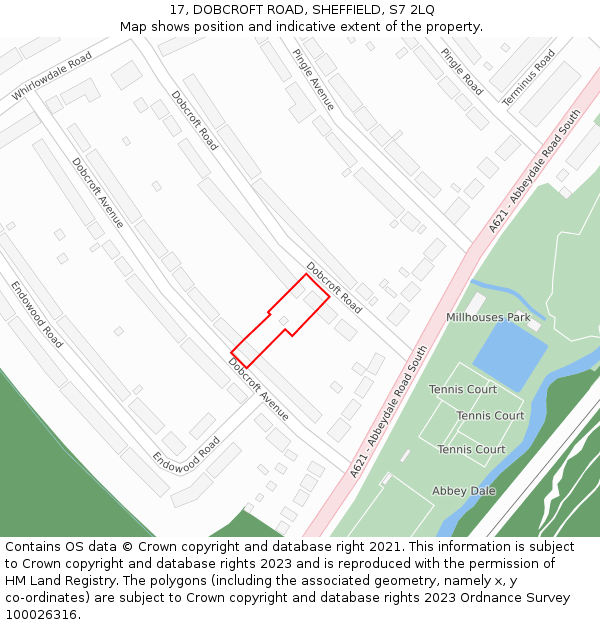 17, DOBCROFT ROAD, SHEFFIELD, S7 2LQ: Location map and indicative extent of plot