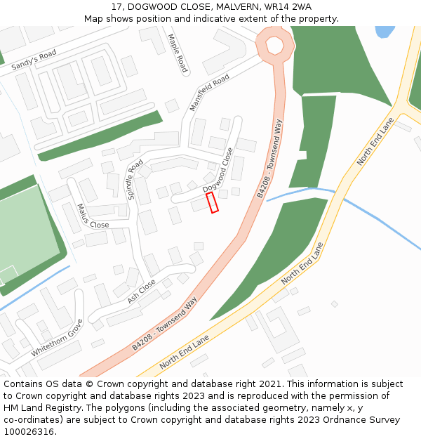 17, DOGWOOD CLOSE, MALVERN, WR14 2WA: Location map and indicative extent of plot