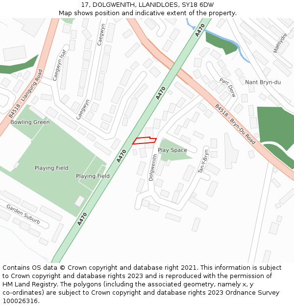 17, DOLGWENITH, LLANIDLOES, SY18 6DW: Location map and indicative extent of plot